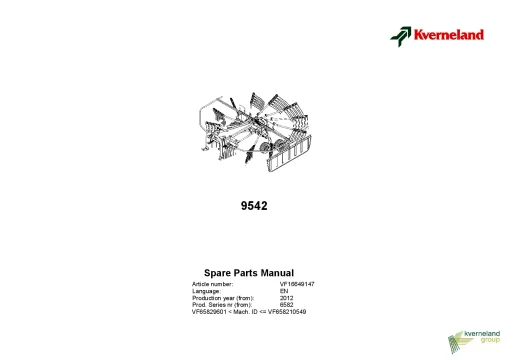 Kverneland 9542 Rakes Single rotor 2012 Parts Manual Catalog Pdf Download