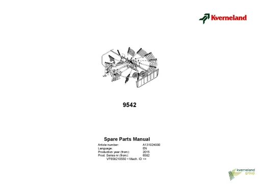 Kverneland 9542 Rakes Single rotor 2015 Parts Manual Catalog Pdf Download
