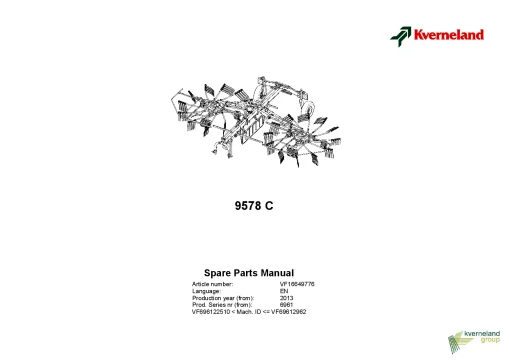 Kverneland 9578C Rakes Multi rotors 2013 Parts Manual Catalog Pdf Download