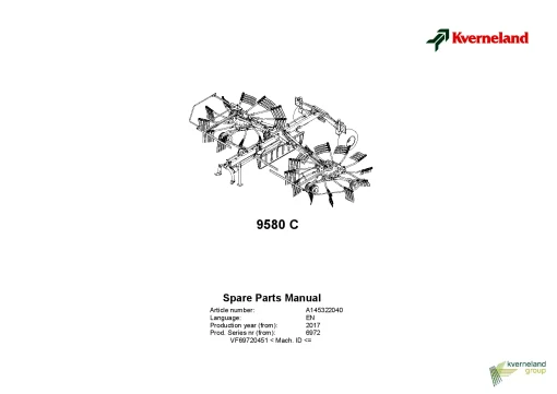 Kverneland 9580C Rakes Multi rotors 2017 Parts Manual Catalog Pdf Download