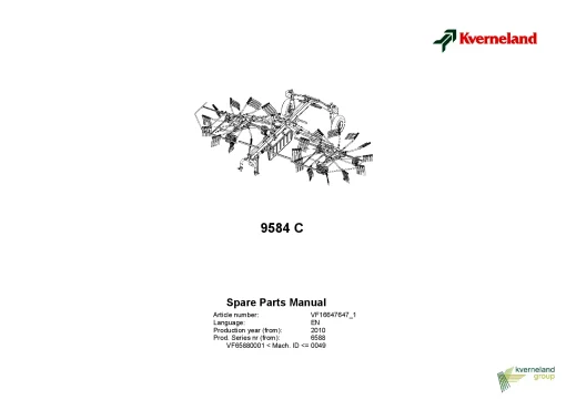Kverneland 9584C Rakes Multi rotors 2010 Parts Manual Catalog Pdf Download
