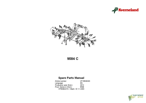 Kverneland 9584C Rakes Multi rotors 2012 Sn VF65882215 Parts Manual Catalog Pdf Download