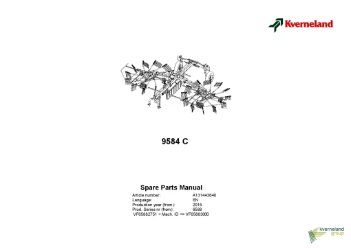 Kverneland 9584C Rakes Multi rotors 2017 Sn VF65882751-3000 Parts Manual Catalog Pdf Download