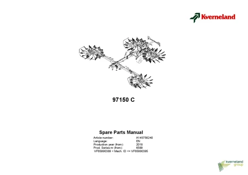 Kverneland 97150C Rakes 4 rotors 2018 Parts Manual Catalog Pdf Download