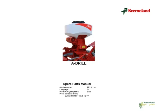 Kverneland A-drill Pneumatic seed Drill 2013 Parts Manual Catalog Pdf Download