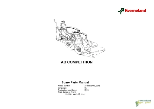 Kverneland AB COMPETITION Ploughs Conventional Mounted 2015 Parts Manual Catalog Pdf Download