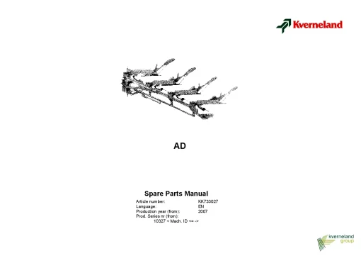 Kverneland AD Ploughs Conventional Mounted 2007 Parts Manual Catalog Pdf Download