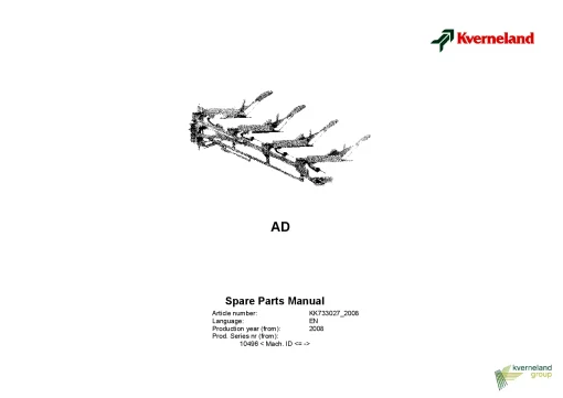 Kverneland AD Ploughs Conventional Mounted 2008 Parts Manual Catalog Pdf Download