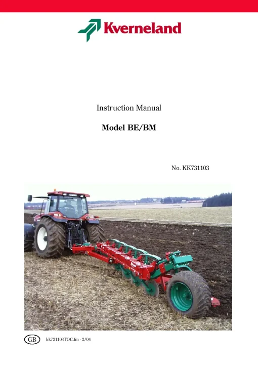 Kverneland BE BM Ploughs -Conventional- Semi mounted 2006 Operation Maintenance Manual PDF download