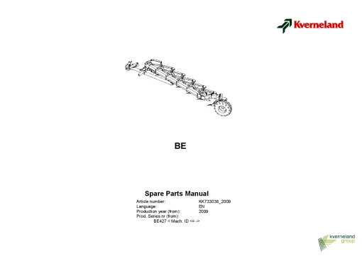 Kverneland BE BM Ploughs Conventional Semi mounted 2009 Sn BE427 Parts Manual Catalog Pdf Download