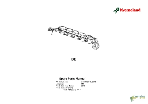 Kverneland BE BM Ploughs Conventional Semi mounted 2016 Parts Manual Catalog Pdf Download