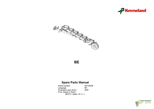 Kverneland BE Ploughs Conventional Semi mounted 2007 Parts Manual Catalog Pdf Download