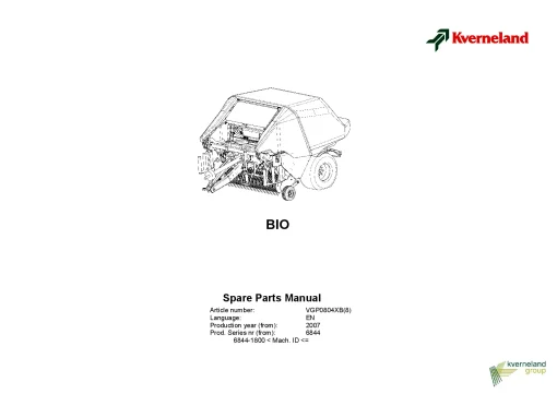 Kverneland BIO Baler-wrappers 2007 Parts Manual Catalog Pdf Download