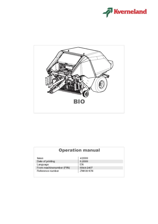 Kverneland BIO Baler-wrappers 2009 Operation Maintenance Manual PDF download