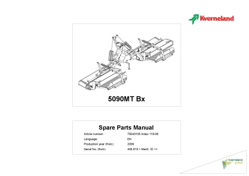 Kverneland Bx 5090MT Accessories Mowers 2009 Parts Manual Catalog Pdf Download
