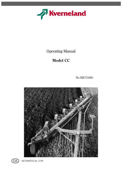 Kverneland CC Cultivators stubble Operation Maintenance Manual PDF download