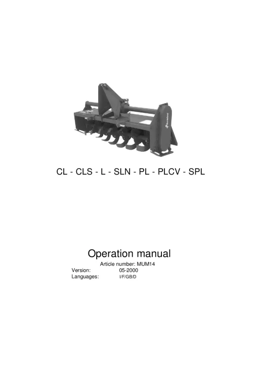 Kverneland CL CLS L SLN PL PLCV SPL Rotary tillers 2000 Operation Maintenance Manual PDF download