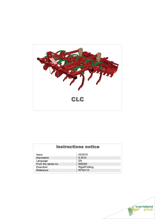 Kverneland CLC Cultivators Stubble 2010 Operation Maintenance Manual PDF download