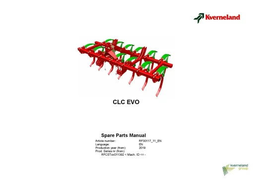 Kverneland CLC EVO Cultivators Stubble 2019 Parts Manual Catalog Pdf Download