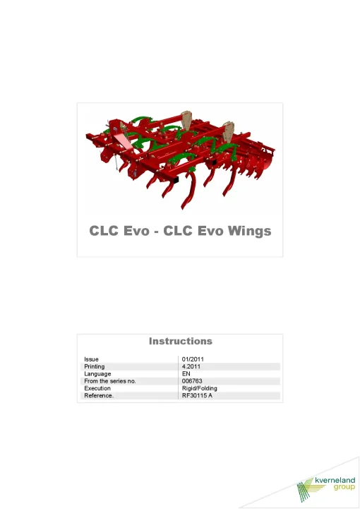 Kverneland CLC EVO -SLC Evo Wings Cultivators Stubble 2011 Operation Maintenance Manual PDF download