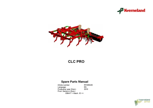 Kverneland CLC PRO Stubble Cultivators 2010 Sn 006417- Parts Manual Catalog Pdf Download