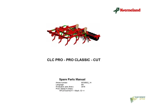 Kverneland CLC PRo -Pro Classic-Cut Stubble Cultivators 2016 Parts Manual Catalog Pdf Download