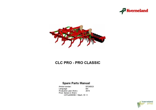 Kverneland CLC PRo -Pro Classic Stubble Cultivators 2014 Sn 009356- Parts Manual Catalog Pdf Download