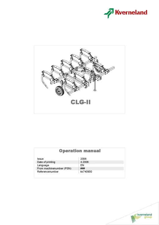 Kverneland CLG II Subsoilers 2006 Operation Maintenance Manual PDF download