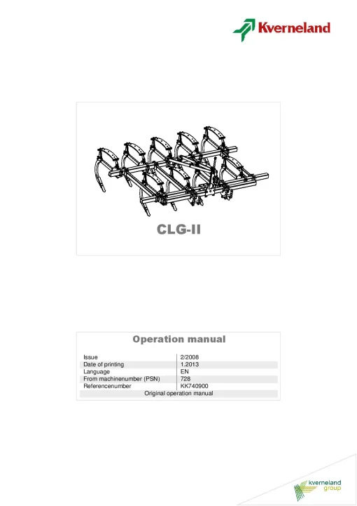 Kverneland CLG II Subsoilers 2008 Operation Maintenance Manual PDF download