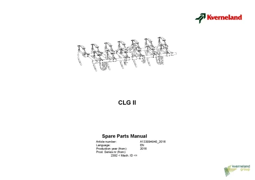Kverneland CLG II Subsoilers 2016 Parts Manual Catalog Pdf Download