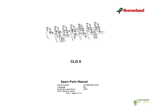 Kverneland CLG II Subsoilers 2019 Parts Manual Catalog Pdf Download
