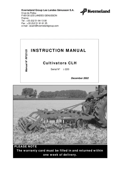 Kverneland CLH Cultivators Stubble 2002 Parts Manual Catalog Pdf Download