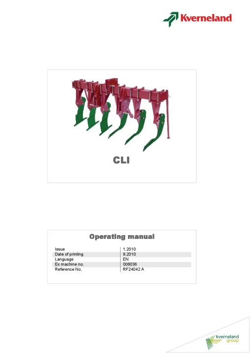 Kverneland CLI Subsoilers 2010 Operation Maintenance Manual PDF download