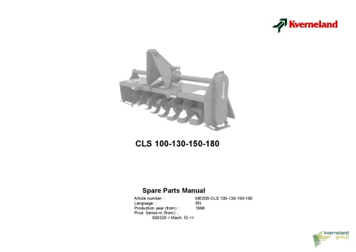 Kverneland CLS- 100 130 150 180 Rotary tillers 1998 Sn 980329 Parts Manual Catalog Pdf Download
