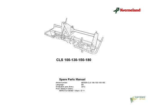 Kverneland CLS- 100 130 150 180 Rotary tillers 2012 Parts Manual Catalog Pdf Download