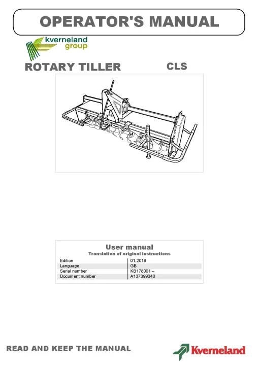 Kverneland CLS Rotary tillers 2019 Operation Maintenance Manual PDF download
