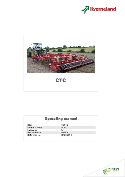 Kverneland CTC Stubble Cultivators 2010 Operation Maintenance Manual PDF download