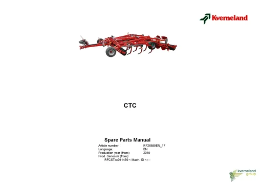 Kverneland CTC Stubble Cultivators 2019 Sn 011459- Parts Manual Catalog Pdf Download