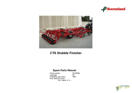 Kverneland CTS Stubble Finisher Cultivators 2004 Sn 100- Parts Manual Catalog Pdf Download