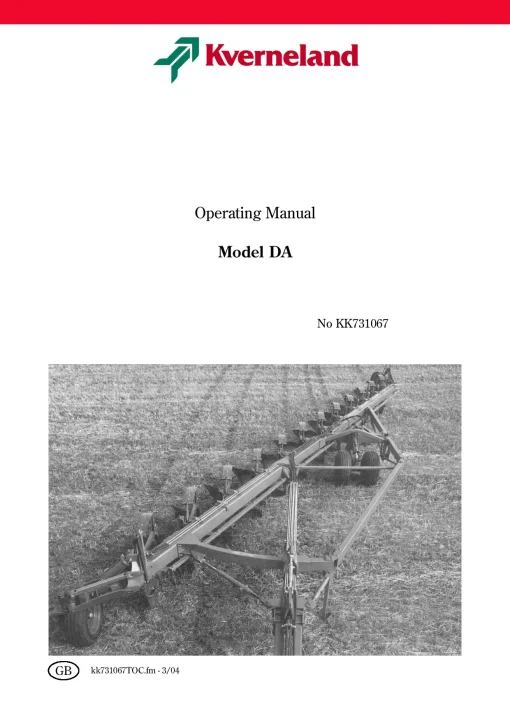 Kverneland DA seed Drill Cultivator mounted 2004 Operation Maintenance Manual PDF download