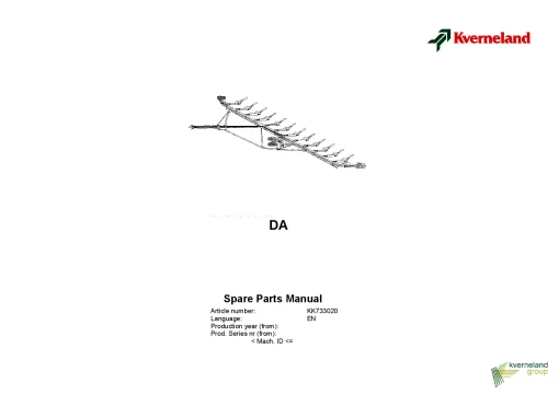Kverneland DA seed Drill Cultivator mounted -2005 Parts Manual Catalog Pdf Download