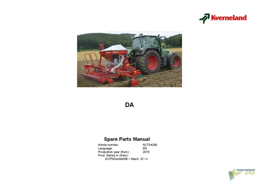 Kverneland DA seed Drill Cultivator mounted 2015 Parts Manual Catalog Pdf Download