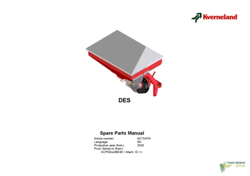 Kverneland DAS seed Drill Cultivator mounted 2020 Parts Manual Catalog Pdf Download