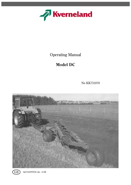 Kverneland DC Ploughs -Conventional- Semi mounted -2005 Operation Maintenance Manual PDF download