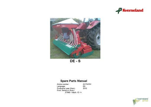 Kverneland DES seed Drill Cultivator mounted 2010 Parts Manual Catalog Pdf Download