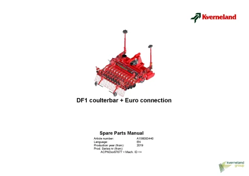 Kverneland DF1 Coulterbar Euro Connewction Seed drills 2019 Sn 67677 Parts Manual Catalog Pdf Download