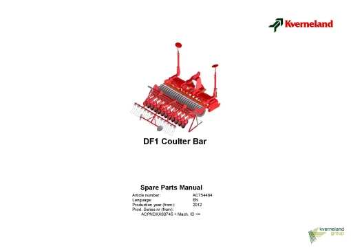 Kverneland DF1 Coulterbar Seed drills Cultivator mounted 2012 Parts Manual Catalog Pdf Download
