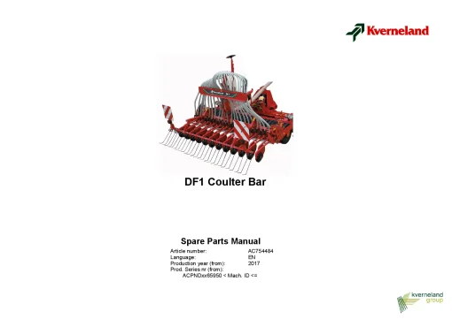 Kverneland DF1 Coulterbar Seed drills Cultivator mounted 2017 Sn 65950- Parts Manual Catalog Pdf Download