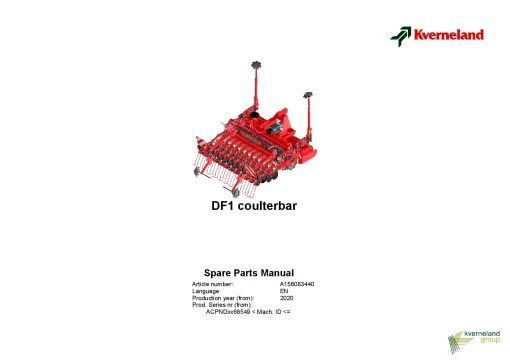 Kverneland DF1 Coulterbar Seed drills Cultivator mounted 2020 Sn 68549 Parts Manual Catalog Pdf Download