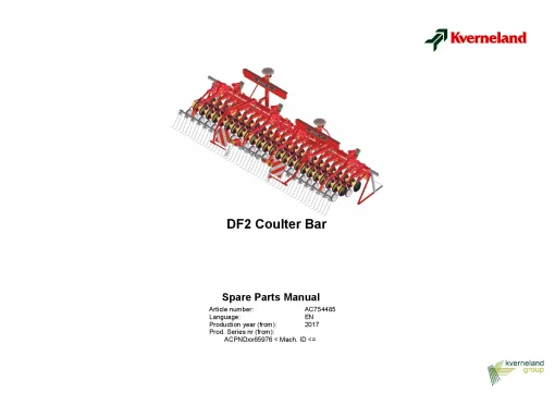 Kverneland DF2 Coulterbar Seed drills Cultivator mounted 2017 Parts Manual Catalog Pdf Download